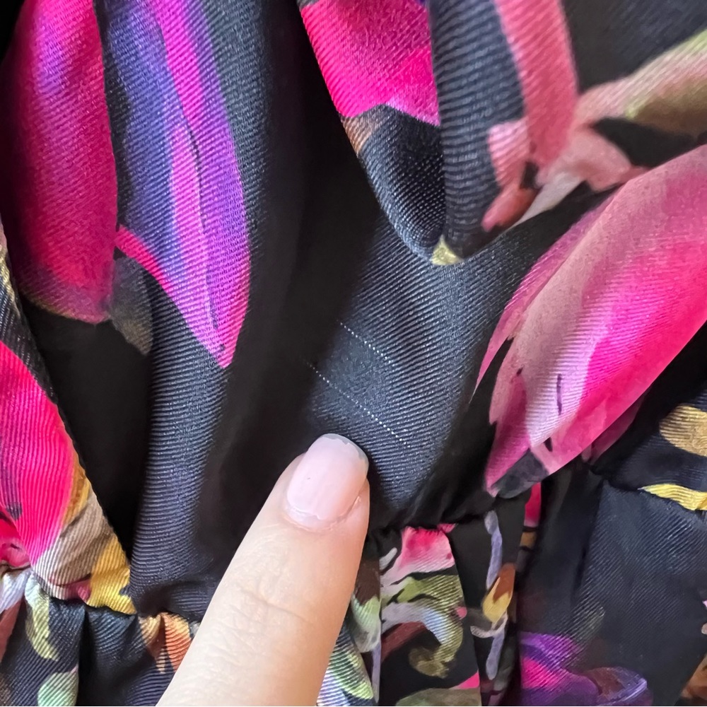 delfi collective lindsay floral dress size XS black purple pink green C1 - Picture 7 of 8